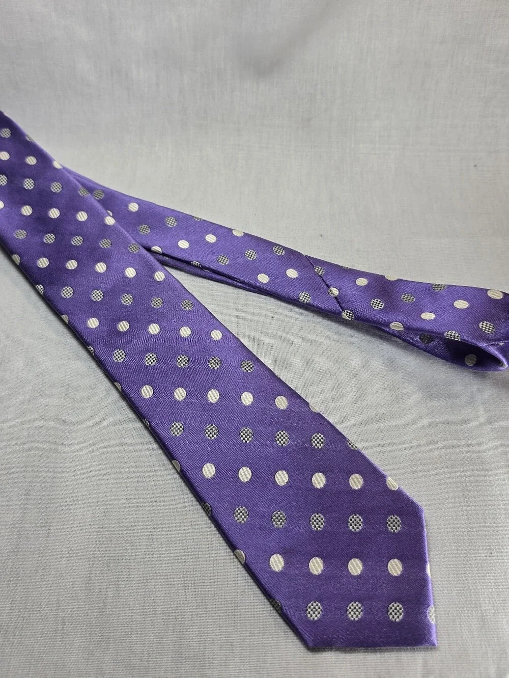 Alara Purple Polka Dot Silk Tie Cream Gray